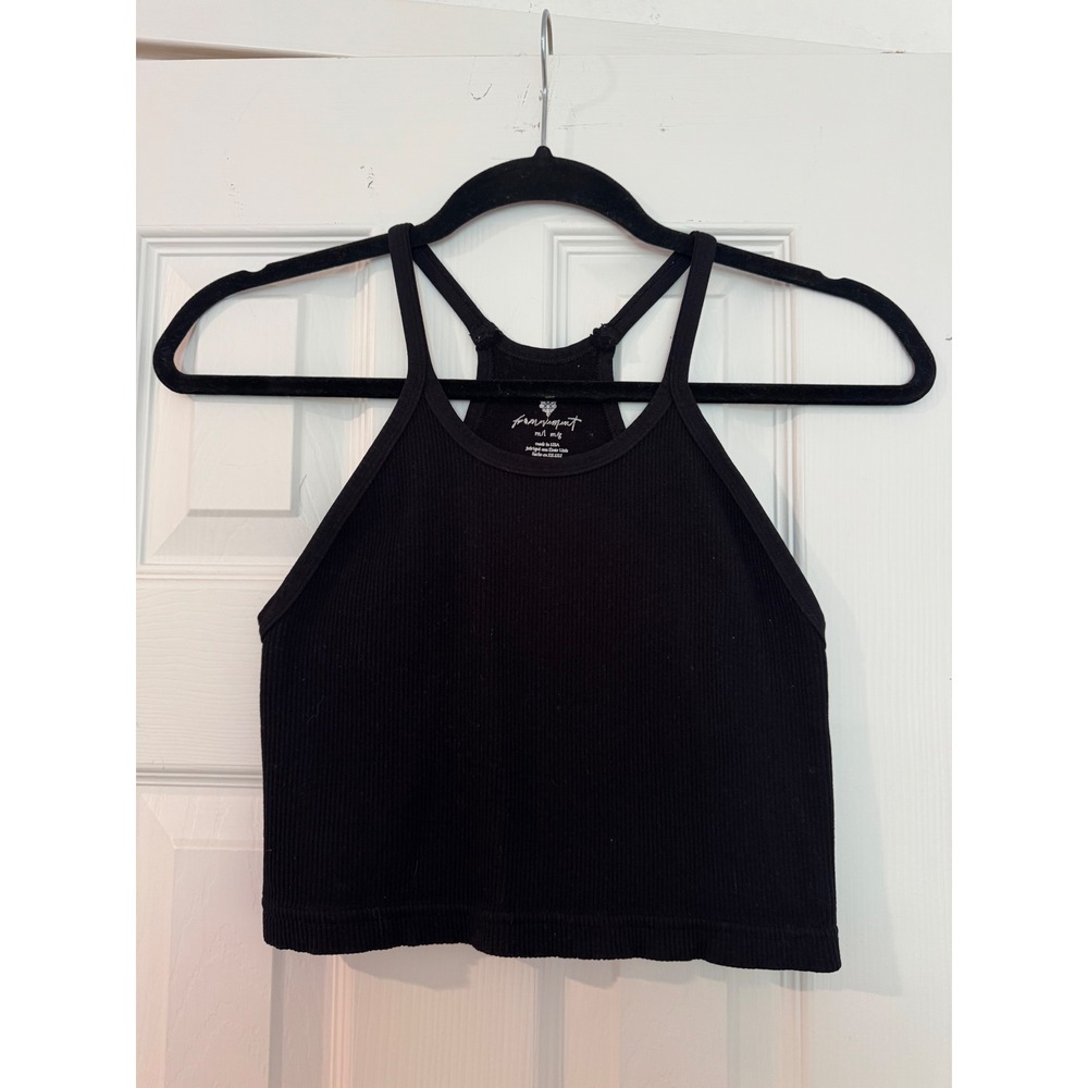 Free People FP Movement Happiness Runs Crop Tank Black Ribbed Racerback M/L
